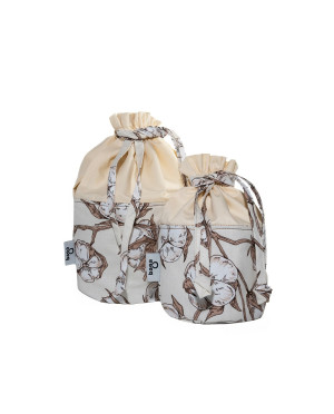 Zestaw organizerów ecru bawełna z nadrukiem kwiaty bawełny