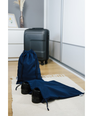 Zestaw worków podróżnych granatowy. Worek na obuwie i odzież. Luksusowy organizer. Polskie rękodzieło Baga.