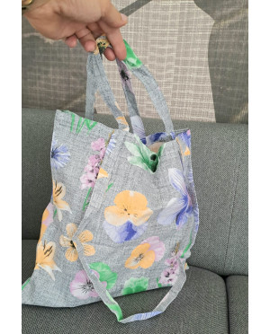 Luksusowa torba shopperka Baga. 100% PL, dwustronna, podwójne uszy, wzór łączka. Ekologiczna alternatywa. Elegancja i organizacj